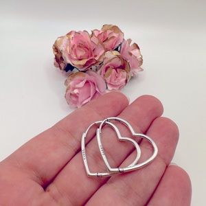 925 Sterling Silver Asymmetrical Heart Hoop Earrings